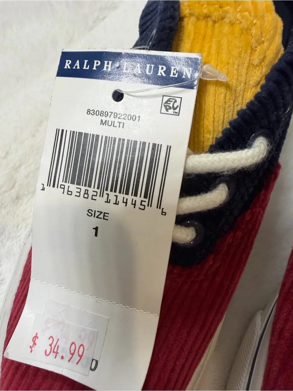 Polo by Ralph Lauren Kids Corduroy Sneakers in Red, Navy & Yellow